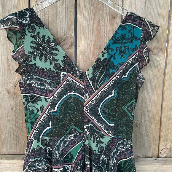 ModCloth Dress Chiffon Paisley Double V-Neck Flounce Edge Sleeveless Size Medium - Picture 5 of 8